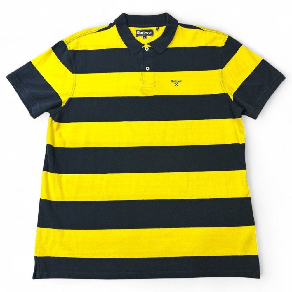 Barbour Stripe Polo Shirt Men's sz XXL Yellow Navy Blue Preppy Classic Nautical